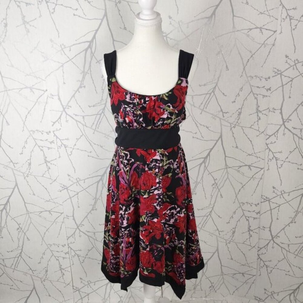 Reitmans Red Floral Print Stretch Knit Flowy Empire Waist Dress